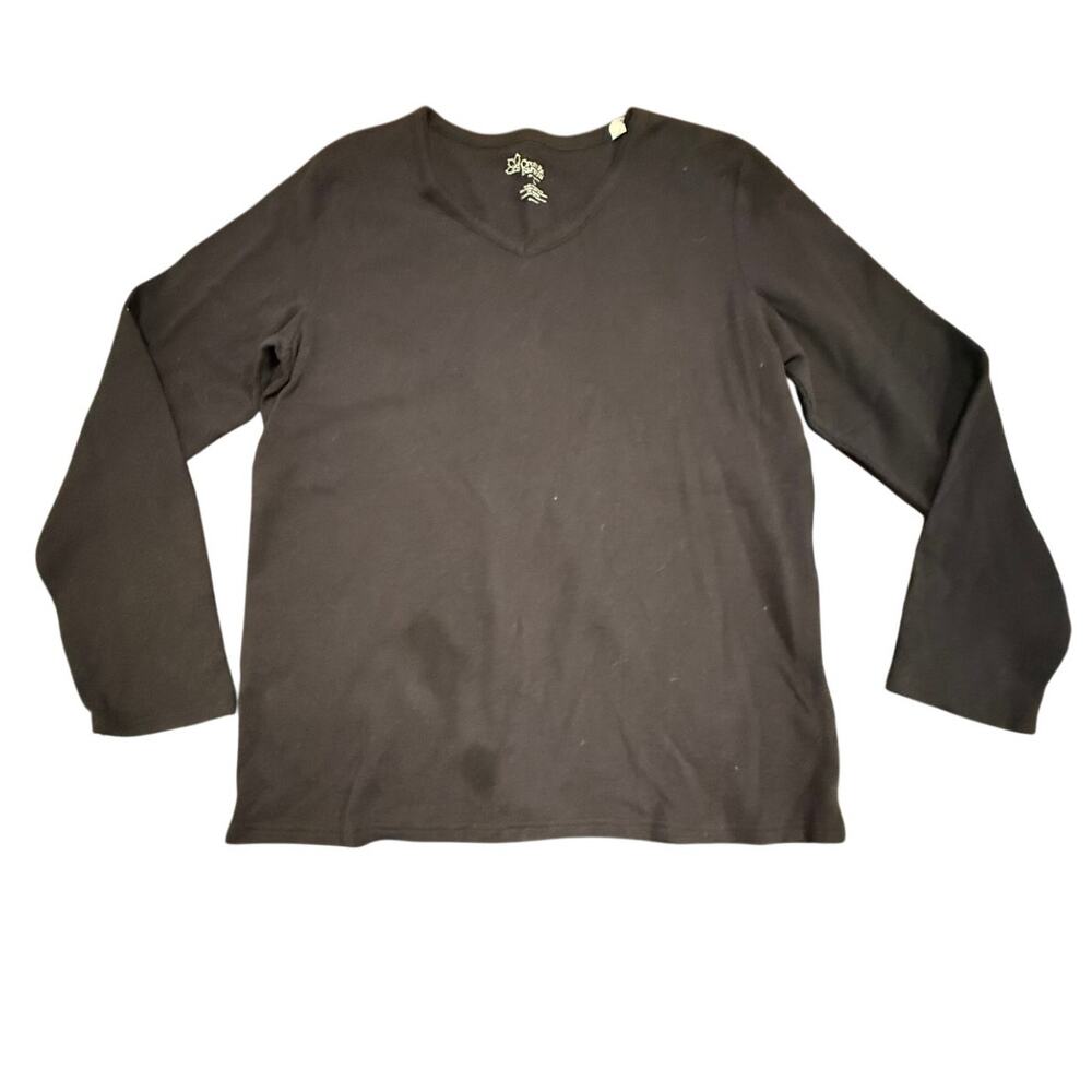 Green Tea Women's Black Solid Pullover V-Neck Long Sleeve Shirt Size Large